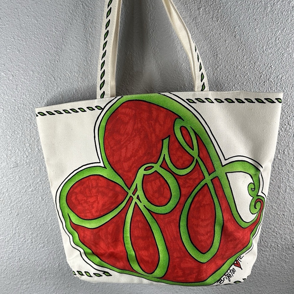 Brighton Love and Joy Holiday Print Canvas Shoulder Bag Purse Tote 16.5x13"